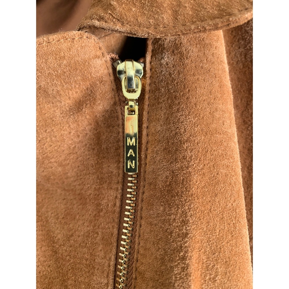 IMAN Global Chic Women Brown Suede Genuine Leather Moto Jacket Asymmetric Zip 2X - Picture 6 of 10
